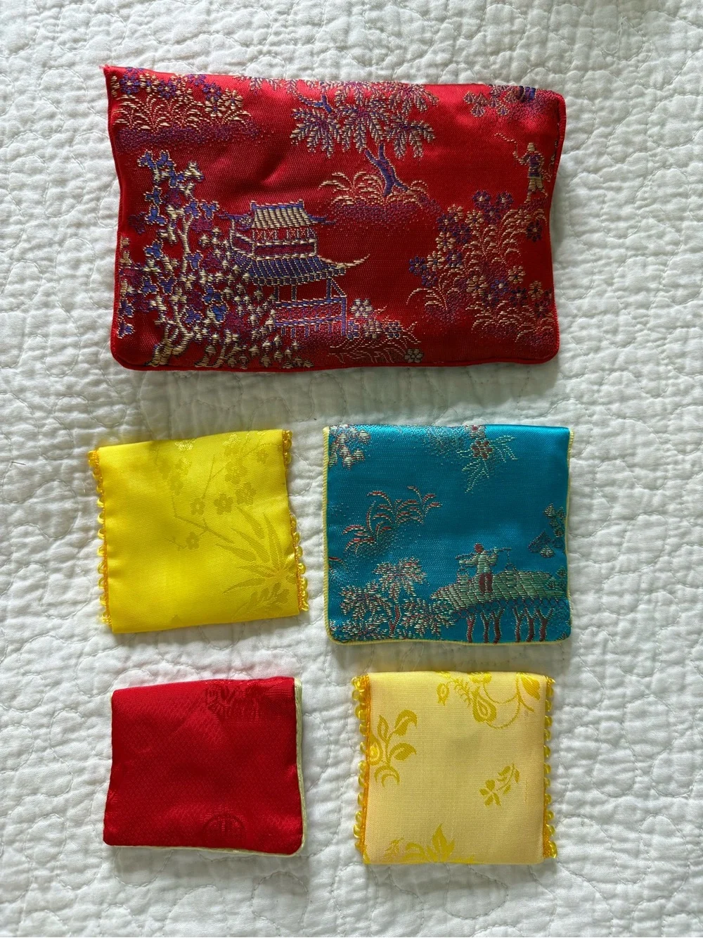 5pcs Chinese Brocade Silk Embroidery Sachet Bag Jewelry Storage Case Coin Purse